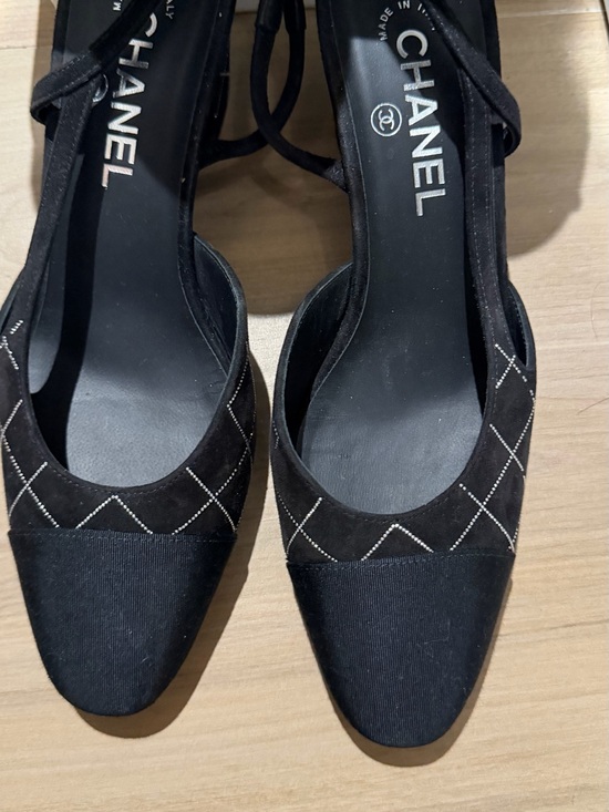 CHANEL Shoes - CHANEL Black Quilted Slingback Pumps with Ribbon Accent